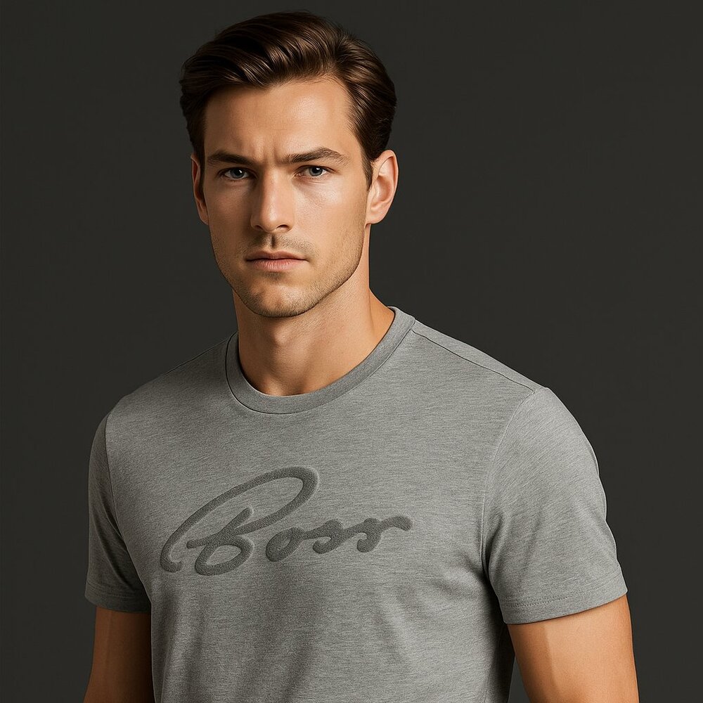 BOSS Gray Logo Graphic T-Shirt - Size Large